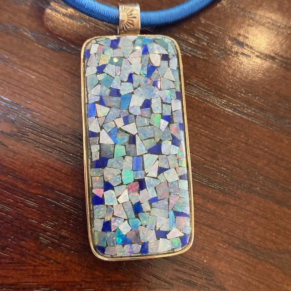 Reversible sterling silver pendant.mosaic lapis/opal. - Picture 5 of 12